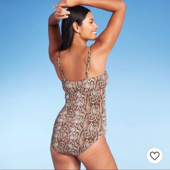 Women's New Textured Pique Tie-Front High Coverage One Piece Swimsuit M 8 - 10 - Picture 9 of 9